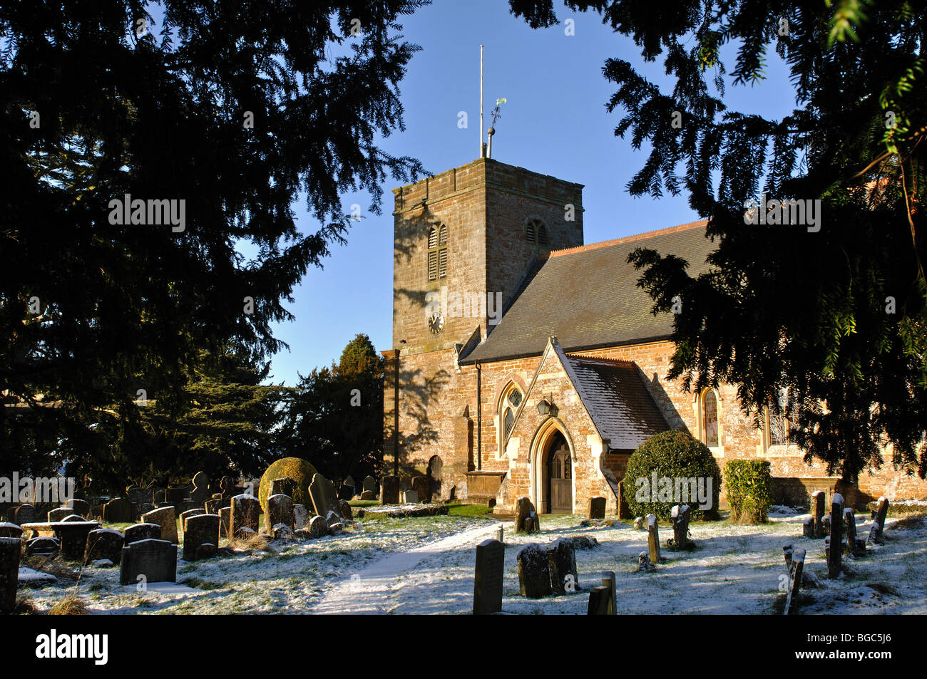 St. Leonard`s Church in winter, Priors Marston, Warwickshire, England